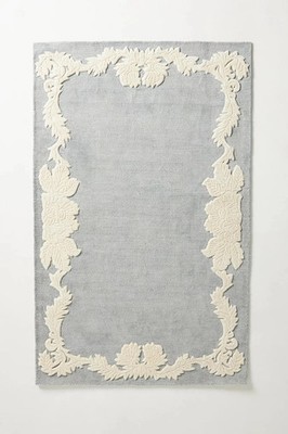 Hand Tufted Wool Rug Floral Border Grey Cream Elegant Area Rug Traditional