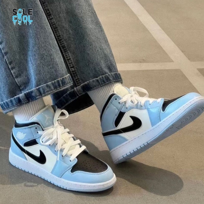 Nike Air Jordan 1 AJ1 Mid GS Ice Blue Black White UNC Shoes