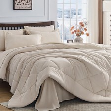 Beige Tan Queen Comforter Set - 7-Piece All Season Bed in a Bag Queen, Ultra ...