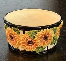 Fitz & Floyd Hand Painted Sunflower Vintage 1992 Small Ceramic Bowl Dish