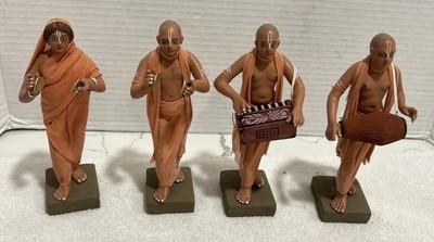 Handmade Clay Iskcon Nagar Kirtan Human Figure Idols Statue For Home Decor 4 PCS