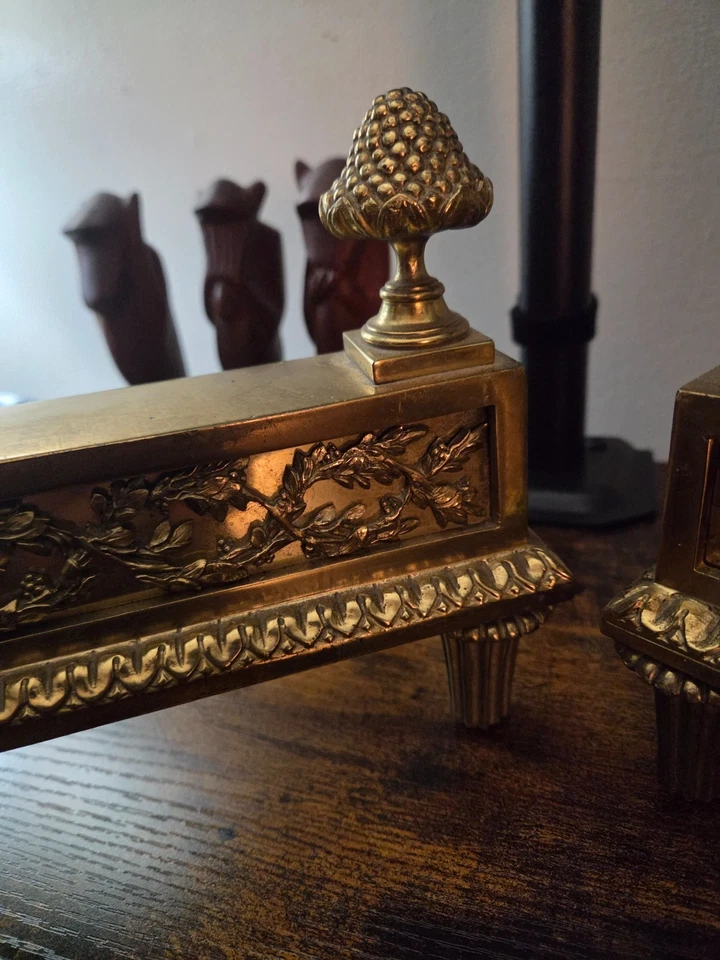 ANTIQUE CHENÈTS ANDIRONS BOUHON FRÈRES 22K GOLD GILDED FIREPLACE DECOR - Image 4 of 4