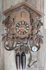 German Black Forest Cuckoo Clock  Hones w/ Tag Leaf Leaves Read Item Description