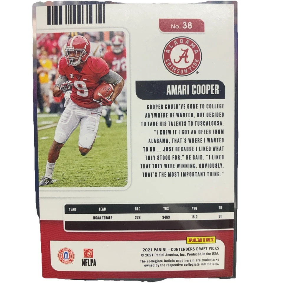 Amari Cooper Alabama Crimson 2021 Contenders Draft Game Ticket BLUE FOIL /99 - Image 2 of 2