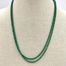 Vintage 90s Emerald Green Beaded Double Strand Necklace Handcrafted Mala Jewelry