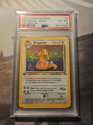 2000 Pokemon 1st Edition Fossil Dragonite Holo 4/62 PSA 6 EX-MT