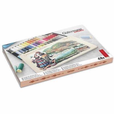 GÜTERMANN Gutermann Sew All Thread Set in a Nostalgic Tin - 48 x 100m Reels - Mix Colours