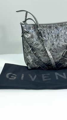 Givenchy Small Voyou Laminated Leather Crossbody Bag Silvery Grey