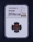 1909 Indian Head Cent 1c NGC MS64 BN WB005