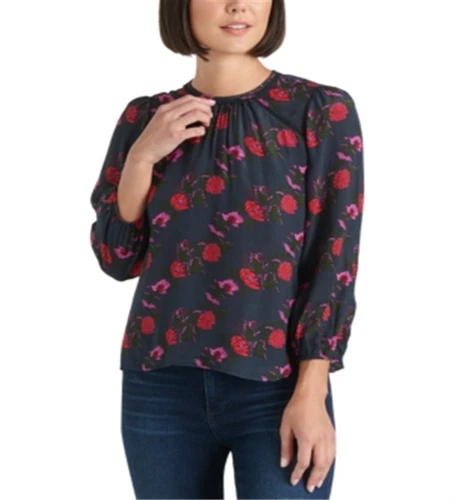 Lucky Brand Women's Piper Floral-Print Top Black Multi Size XL - Picture 1 of 3