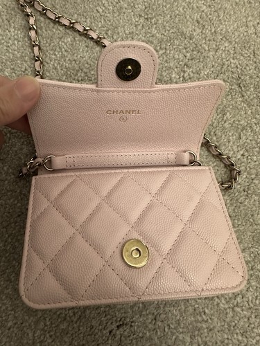 Chanel Wallet With Chanel , Pink Gold Chain Hardwear Caviar Leather Card Holder