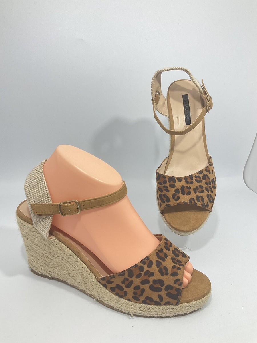 PEACOCKS size /39 leopard print wedge heel sandals espadrille style buckle