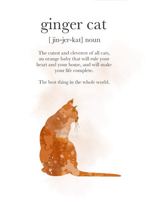 Ginger Cat Definition ART PRINT, Ginger Cat Wall Art Gift, Christmas Gift