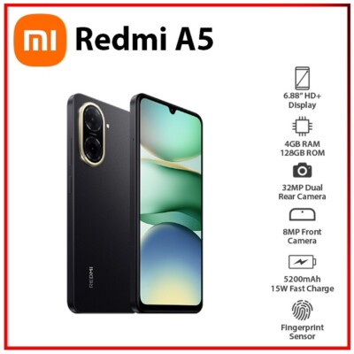 (New) Xiaomi Redmi A5 4GB+128GB BLACK Dual SIM Unlocked Android Mobile Phone