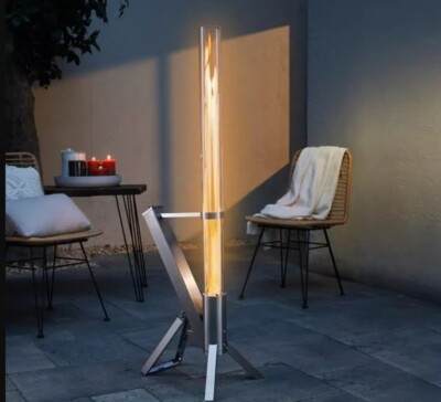 Feuerrohr Ambiente Feuersäule Belavi Fackel aus Edelstahl, Glas Pellet NEU & OVP
