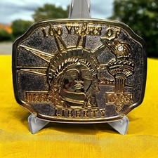 Vtg 1986 Statue of Liberty Belt Buckle Silver and Gold Tone 100 Year Celebrate