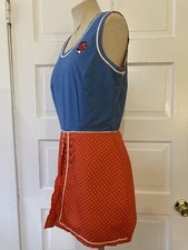 Vintage 1970s Handmade Shorts Jumper w Mushroom Patch Polka Dots 26 Inch Waist