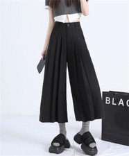 Japanese Style Womens Wide-Leg Culottes Pants Pleated Wide-leg Pants Skirts Punk