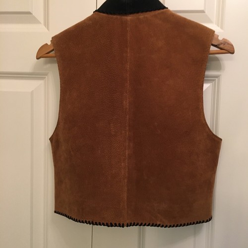 VTG Echo Mountain Women’s 8 Brown Suede Vest Black Leather Trim Silver Buttons - Picture 5 of 9