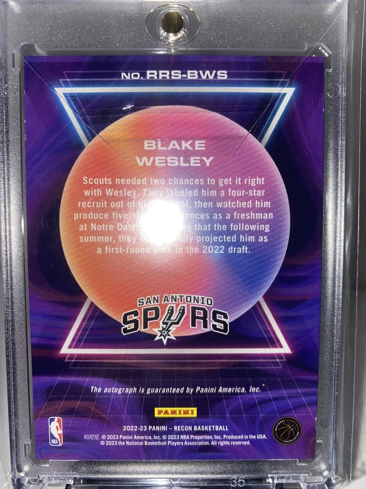 2022-23 Panini Recon Blake Wesley RC Auto 12/25 San Antonio Spurs #RRS-BWS - Image 2 of 2