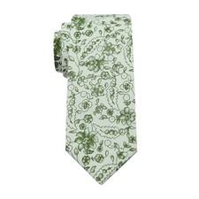 Men's Cotton Printed Floral Neck Tie Skinny Tie White Green Floral