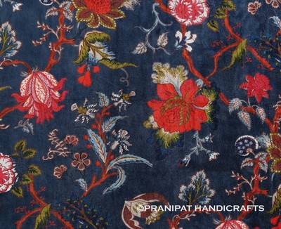 Indisch Blumendruck Samt Boho Polster Weich Blau Schneiderei Stoff Von Yard