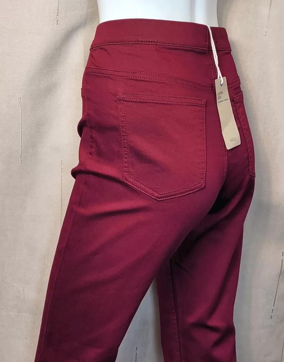 M&S High Rise PULL-ON Cotton Rich JEGGINGS ~ Size 12 Regular ~ CLARET