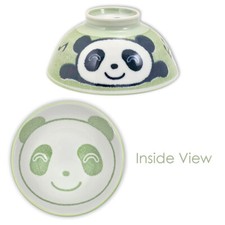 SET of 2 Japanese Children Rice Bowls 4.25"D Porcelain Green Panda Made in Japan