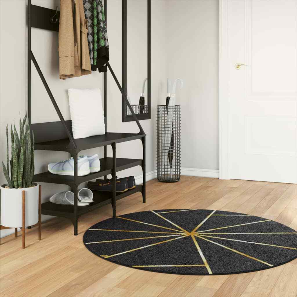vidaXL Rug Washable Black and Gold 脴 120 cm Anti Slip