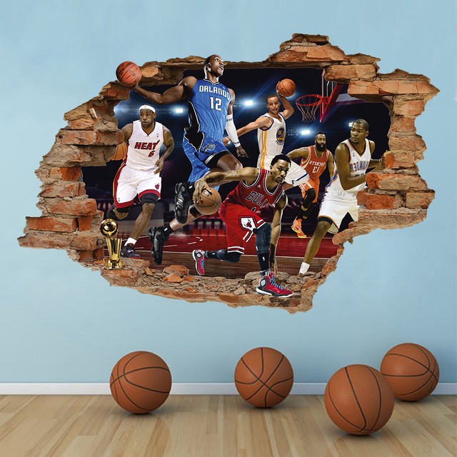 Basketball 3D Wall Decal, NBA Wall Sticker, Sports Removable Vinyl