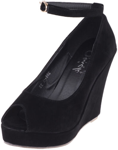 Vintage lata 50. PASEK Mary Jane PEEP TOE Velvet WEDGES Buty - Czarne Rockabill - Zdjęcie 1 z 6