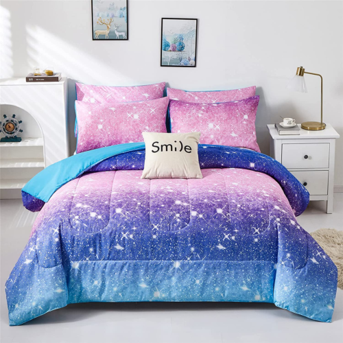 Purple Glitter Comforter Set Full/Queen Size for Girls, Sparkle Galaxy Twinkle f - Picture 1 of 7