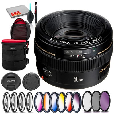 Canon EF 50mm f/1.4 USM Lens Bundle +Cleaning Kit, Filter Kits, and Padded Lens