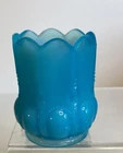 Vintage Degenhart Milk Blue Glass Beaded Oval Toothpick Holder