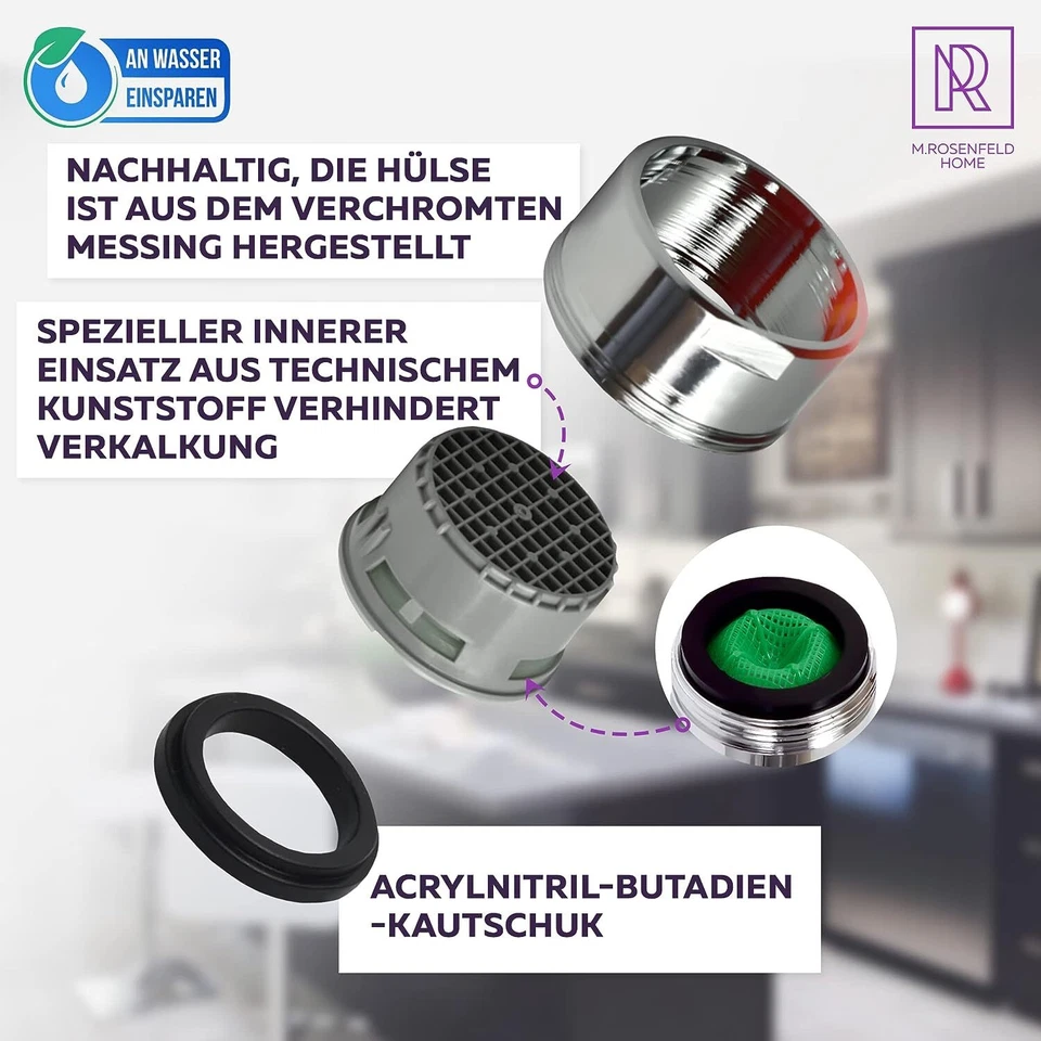 Wasserhahn Strahlregler  Perlator Set 8x M24 Wassersparer Sieb Montageschlüssel - Bild 4 von 4