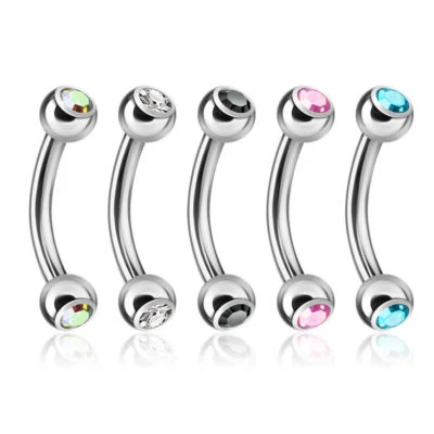 14G 16G 5/16" 3/8" CZ GEM CURVED STEEL BARBELL CONCH HELIX EYEBROW RING EAR STUD
