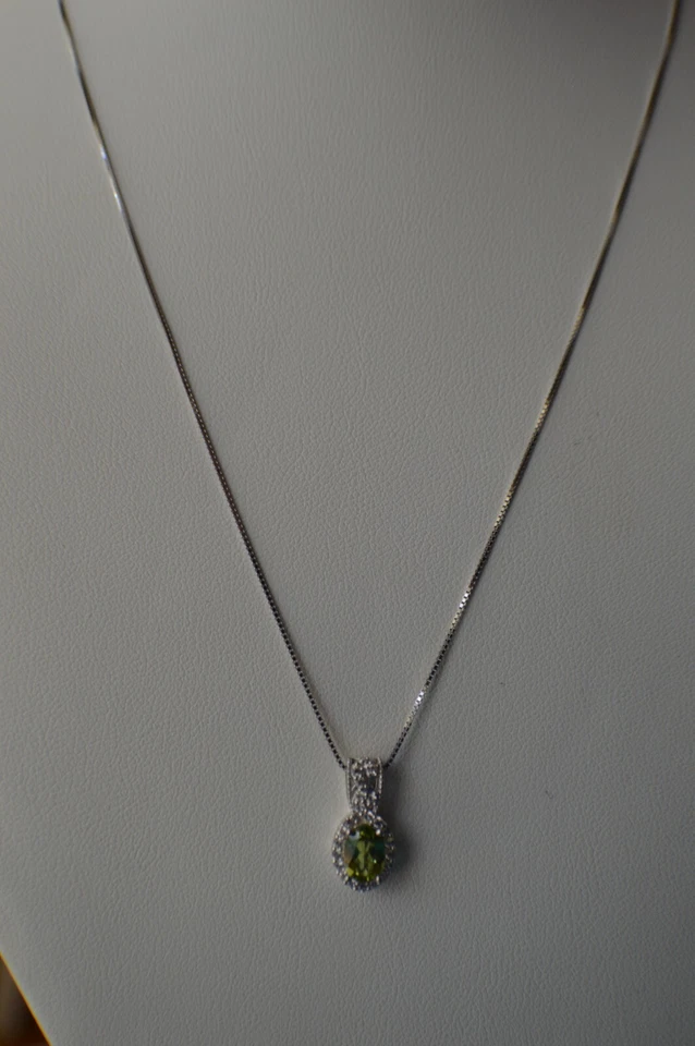 Corrente 1,10 ct Arizona peridoto/zircão 18" ródio sobre prata esterlina fina - Imagem 4 de 4