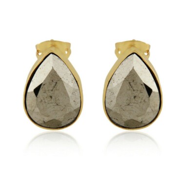 Jewelry Gifts For Women 925 Silver Gold Plated Pyrite Gemstone Stud Earrings