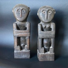 Pair Vintage 12" Carved Ironwood Ancestral Male Female Figures W.Timor Indonesia