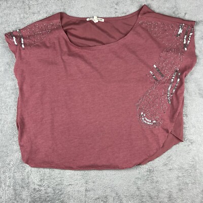 Threads 4 Thought Short Sleeve Top Women s XS Pink/Red Blouse Sequined