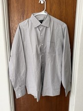 Vintage Yves Saint Laurent YSL Dress Shirt Mens 16 Grey White Pinstripe Cotton