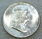 1950 D Franklin Half Dollar BU 98% FBL Frosty White Luster in saflip #N303