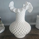 Vintage Fenton Milk Glass Hobnail Vase with Ruffle Rim 7 1/2" at highest Ruffle