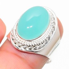 Aqua Chalcedony Gemstone 925 Sterling Silver Jewelry All Size Ring For Gift