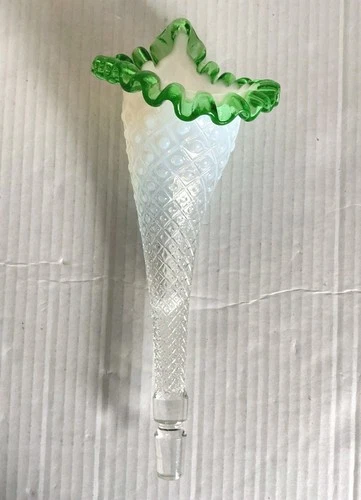 Vintage Fenton Epergne Horn Emerald Crest Diamond Lace Hobnail REPLACEMENT HORN