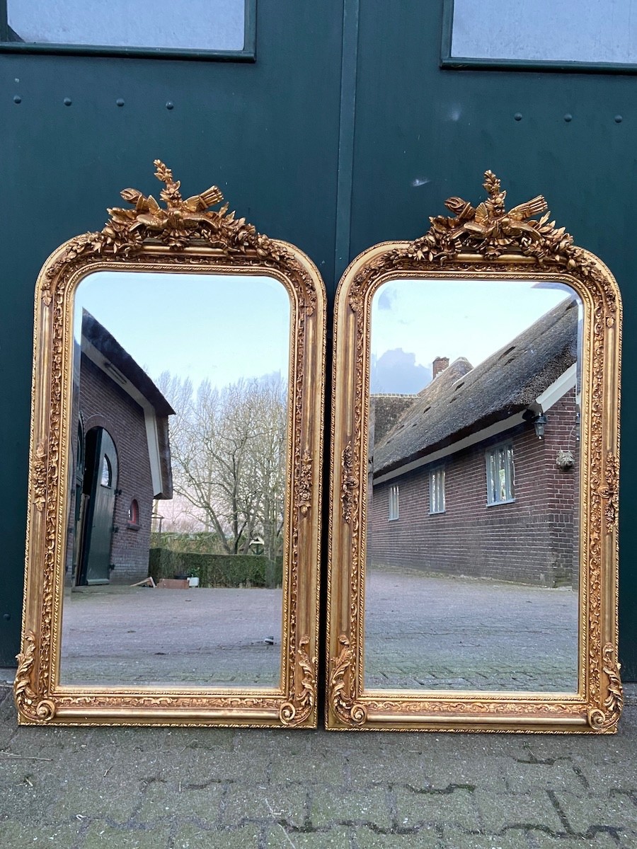 Mirrors Pair French Louis XVI Gold Ornate Vintage Full Length