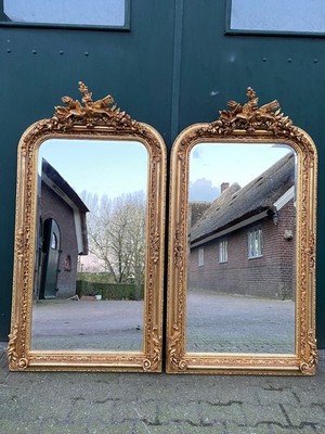 Mirrors Pair French Louis XVI Gold Ornate Vintage Full Length