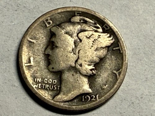 1921 MERCURY silver U.S. dime. Good-VG. #q1