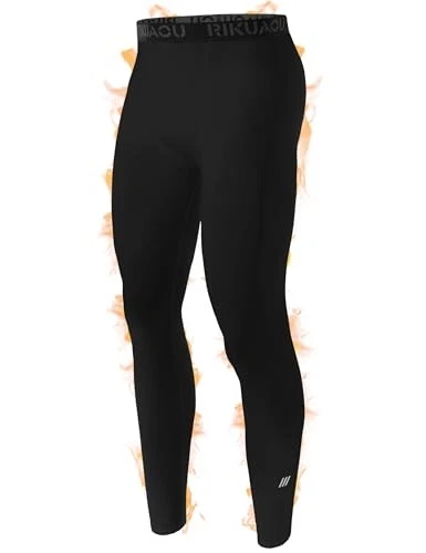 Mens Thermal Compression Pants, Fleece Lined Athletic Leggings XX-Large Black - Image 2 of 4