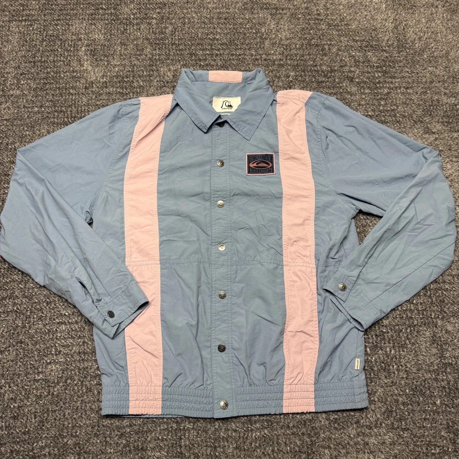 Quiksilver Mens Jacket Windbreaker M Blue Pink Vintage Long Sleeve Button Up